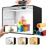 Photo Light Box, 16"x12"x12" Foldable Photography Light Box with CRI>95 120 Light Beads. Dimmable Shooting Tent Kit with White and Warm Light. 6 Color Backdrops Photo Booth for Studio Products Display