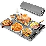 Silicone Warming Mat for Food, Fast Full Surface Heating Electric Warming Tray, 9 Level Temperature Adjustable Warming Kitchen Mat, Roll Up Food Warmer Mat for Countertop, Party, Travel