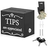 Metal Tip Jar with Slot and Lock, Safe Tip Box for Money, Black Donation Box Suggestion Boxes,Cash Money Storage Container for Bartender Musicians Waiter Barista(Small)