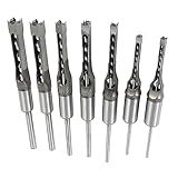 Timunr 7Pcs Square Drill Bits Tools Round Handle Woodworking Hole Saw and Tenon Chisel Set Drill Bits Sizes 9/16 in 1/2 in 2/5 in 3/8 in 5/16 in 1/4 in 6/25 in