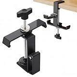 JAKO Headphone Stand for Desk, 3 Hooks Aluminum Alloy Headphone Holder (1 Foldable+2 Fixed) Space Saving Headset Stand Hook, Universal Fit PC Gaming Headsets Holder Desk Clamp for Office/Game Table