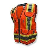 Radians SV55 Class 2 Heavy Woven Two Tone Engineer Vest with Padded Neck to Support Extra Weight in Cargo Pockets, Orange, X-Large