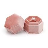 FINGHU Velvet Ring Box Hexagonal Jewelry Ring Gift Box Mini Travel Ring Storage Box Suitable for Wedding Ceremonies Proposals Engagements and Business -pink
