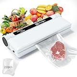 Compact Vacuum Sealer Machine, 75KPA Strong Suction, LED Digital Timer Display, Dual Use for Dry & Wet Foods, Includes 20 Bags, Ideal for Home Kitchen Use, White