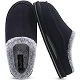 KuaiLu Mens Slippers with Orthotic Arch Support Suede Faux Fur Fluff Plush Wool-like Warm House Shoes Comfortable Slip-on Bedroom Indoor Outdoor Clogs Slippers for Man, Size Black 11