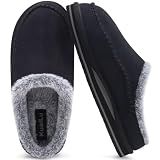 KuaiLu Mens Slippers with Orthotic Arch Support Suede Faux Fur Fluff Plush Wool-like Warm House Shoes Comfortable Slip-on Bedroom Indoor Outdoor Clogs Slippers for Man, Size Black 11