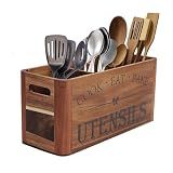 RMCOKGX Utensil Holder for Kitchen Countertop - Extra Large 4 Compartment Wooden Organizer in Acacia Wood, Storage for Cooking Tools and Cutlery, Farmhouse Style for Home Cooking