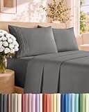 King Size 4 Piece Sheet Set - Comfy Breathable & Cooling Sheets - Dark Grey