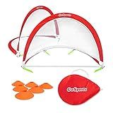 GoSports Portable Pop Up Soccer Goals for Backyard - Kids & Adults - Set of Two 4 ft Nets with Agility Training Cones and Carrying Case