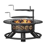 Verdeluxe 47 Inch Outdoor Fire Pit with 2 Grills, Extra Large BBQ Firepits for Outside, Metal Round Fire pits with Lid&Fire Poker,3 in 1 Wood Burning Outdoor Fireplaces for Backyard,Patio,Bonfire