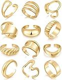 17 MILE 12 PCS Chunky Gold Rings for Women Non Tarnish, 18K Gold Plated Statement Open Stacking Rings, Stackable Knuckle Band Ring Set