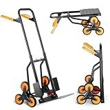 VEVOR Stair Climbing Cart, 440 lbs Capacity Stair Climber Hand Truck and Dolly, Heavy-Duty Folding Trolley Cart with Dual Handle, 6 Wheels & 2 Elastic Ropes for Home Office Shopping Moving Warehouse