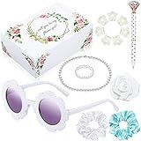 16 Pcs Flower Girl Proposal Box Kit Flower Girl Gifts Flower Girl Box Round Glasses Necklace Pearl Bracelet Diamond Pen Hair Scrunchies Rose Will You Be My Flower Girl for Wedding (Blue)