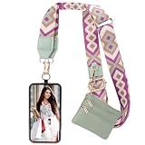 XANGNIER Clip and Go Strap for Phone with Wallet Crossbody, Phone Strap with Zippered Wallet, Adjustable Anti Theft Cellphone Lanyard for Women, Cellphone Chain Accessories Green