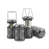 Lichamp LED Camping Lantern, 4 Pack Battery Powered Flashlight for Power Outages, Portable Collapsible Hanging Light Essential for Home, Outdoor, Emergency Lamp Survival Kit Gear for Hurricane, Gray