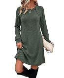 Sweater Dress Women Fall Clothes Winter Outfits Long Sleeve Dresses Green M