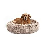 Bedfolks Calming Fluffy Donut Dog Bed for Large Dogs,Brown, 36" Round