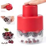 SCHVUBENR 7-IN-1 Large Cherry Pitter Tool - Portable Cherry Corer Pitter with Ergonomic Push Design - Easy to Use for Making Cherry Jam - Pit 7 Cherries at Once, Saving Time & Effort - Red