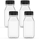 Hulless 6 Ounce Plastic Juice Bottle Drink Containers 5 Pcs Juicing Bottles with Black Lids, Suitable for Juice, Smoothies, Milk and Homemade Beverages