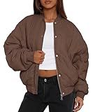 PRETTYGARDEN Women's Quilted Bomber Jacket Fall Fashion 2026 Lightweight Cropped Zip up Outerwear Winter Puffer Coats Pockets (Brown,X-Large)