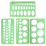 4PCS Plastic Circle and Oval Templates - Clear Green Measuring Templates for Drawing and Formwork Projects