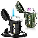 2 Pack Waterproof Lighter Outdoor Windproof Torch Lighters Dual Arc Butane Electric Lighters USB Rechargeable Lighters Flameless Plasma Lighter Camping Hiking Adventure Survival Tactical Gear