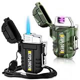 2 Pack Waterproof Lighter Outdoor Windproof Torch Lighters Dual Arc Butane Electric Lighters USB Rechargeable Lighters Flameless Plasma Lighter Camping Hiking Adventure Survival Tactical Gear