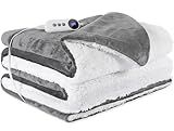 STHYTON Electric Heated Blanket Throw 50"x60" - Soft Cozy Flannel & Sherpa Fabric Dual-Sided, 9 Heat Settings & 2-10 Hours Auto Off, Warming Heated Throw for Home Office, Machine Washable, Light Gray