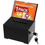 LINSIRON Suggestion Box with Slot and Lock, 1 Pack Metal Donation Box for Fundraising with Lock & Sign Holder, Black Tip Jar for Office, Fundraising, Church, School