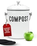 Granrosi Countertop Compost Bin Kitchen - 1.3 Gal Indoor Compost Bucket with Lid for Kitchen, Farmhouse Rust Proof & Odorless Composter Bin for Countertop, 3 Charcoal Filters