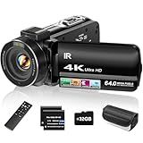 ZYDIIE 4K Video Camera Camcorder UHD 64MP Vlogging Camera for YouTube 18x Digital Zoom 3" 270° Rotation IPS Touchscreen Video Camcorder with Night Vision, Remote Control, 32GB Card, 2 Batteries