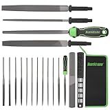Hurricane 21 PCS Interchangeable Metal File Set,8 inch File Tool Set Include Flat/Triangle/Half-Round/Round Large Files & 12 Needle Files with Universal Quick Change Handles and Carrying Bag