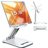 LISEN Tablet Stand for iPad Stand Holder Desk, Foldable Home Office Desk Accessories Travel for iPad Holder Dorm College Essentials Portable Monitor Stand Fits Tabs Kindle iPhone 4-15.9" White
