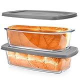 BAKEWAY Glass Loaf Pans With Lids - 1.9 Qt for Baking Bread | Oven, Dishwasher, Fridge, Freezer & Microwave Safe | Suit for Lasagna, Meatloaf, Banana Bread - 2Pcs