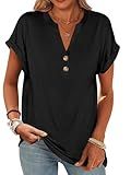 ANRABESS Womens Short Sleeve Henley Tops V Neck Dressy Casual Blouses Summer Trendy Tee Shirts 2026 Vacation Fashion Clothes Black XL