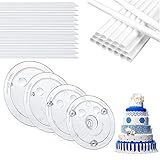 EBOCACB Smiley Plastic Cake Dowel Rods Set，12 Pcs White Plastic Cake Dowel Rods,12 Pcs Clear Cake Stacking and 4 Pcs Smiley Cake Separator Plates for 4, 6, 8, 10 Inch Cakes