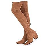 N.N.G Over the Knee Boots for Women Brown Size 9 Suede Thigh High Block Winter Wedge Heel OTK Long Zip Designer Ladies Pointed Toe