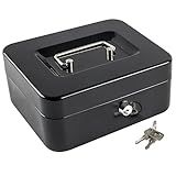 Kyodoled Medium Cash Box with Money Tray,Small Safe Lock Box with Key,Cash Drawer,7.87"x 6.30"x 3.54" Black Medium