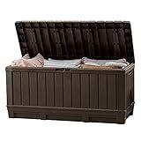 Keter Kentwood 92 Gallon Resin Deck Box-Organization and Storage for Patio Furniture Outdoor Cushions, Throw Pillows, Garden Tools and Pool Floats, Brown