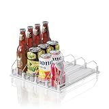 JUNMEI Drink Organizer for Mini Fridge (Fits Depth ≥ 12.2"), 12oz 16oz 20oz Soda Can Dispenser, Width Adjustable Automatic Pusher Glide, 12.2" D 4ROW Holds 16 Cans, White
