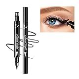Dual Ended Black Liquid Eyeliner - 2 in 1 Winged Cat Eye Stamp & Felt-tip Eyeliner Pen, Waterproof, Long Lasting and Smudge Proof Eye Makeup Tool for Women