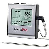 TempPro TP16 Large LCD Digital Meat Thermometer for Smoker Oven Kitchen BBQ Grill Thermometer Clock Timer with Stainless Steel Temperature Probe, Cooking Gifts for Father&Husband(Previously ThermoPro)