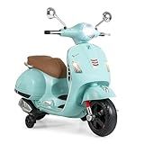 Licensed Vespa Scooter Kids Motorcycle by OLAKIDS, 12V Ride on Electric Motorcycle with Training Wheels LED Lights Music Story Mode Horn (Green)