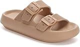 WHITIN Slippers for Women Men Open Toe Massage Sandals Foam Cushion Extremely Comfy Sandals Adjustable Unisex Shower Slides Platform Double Buckle Sandles Brown