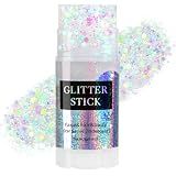 Mysense Iridescent White Body Glitter Stick, Face Hair Glitter for Kids, Festival Rave Concert Outfit Accessories for Women, Halloween Mermaid Costume Sequins Chunky Glitter Makeup, 0.56oz