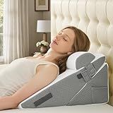 Sasttie Wedge Pillow Set for After Surgery, 3PCS Adjustable Bed Wedge Pillow Headboard with Memory Foam Neck Cushion – for Acid Reflux, Sleeping, Neck & Back Support, Dark Grey & White