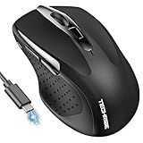 TechRise Bluetooth Mouse (BT5.0/3.0 & 2.4G) Rechargeable Wireless Mouse, 4800 DPI Optical Tracking, 6 Adjustable DPI, 2.4GHz with USB A Receiver, Quiet Clicks, Ergonomic Grips, 6 Buttons - Black