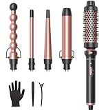 Wavytalk 5 in 1 Curling Wand Set, Multi Curl, Curling Wand Set with Thermal Brush and 4 Interchangeable Ceramic Curling Wand(0.5”-1.25”), Instant Heat Up Wand Curling Iron (Rose Gold)