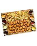Double Sided Acacia Wood Serving Tray with Stainless Steel Cups and Lids - Perfect for Party Hosting Essentials and Charcuterie Board Parties, Serving Platter, Cheese Server
