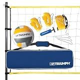Triumph Sports Competition Volleyball Set for Backyard, Beach & Park with 32' Regulation Outdoor Volleyball Net, Steel Poles, Official Ball with Pump, Boundary Lines & Carry Bag